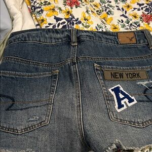 Denim American Eagle Women's Shorts with Patch Detail - Blue